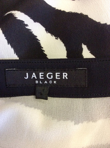 JAEGER BLACK & WHITE SILK PRINT LONG MAXI DRESS SIZE 10