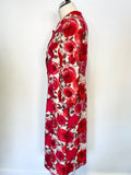 LK BENNETT RED & CREAM FLORAL PRINT SILK & LINEN SPECIAL OCCASION COAT SIZE 12