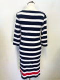 RALPH LAUREN NAVY,WHITE & RED STRIPE 3/4 SLEEVE BELTED COTTON DRESS SIZE S
