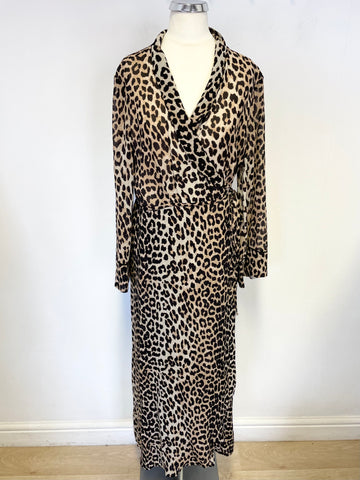 GANNI BROWN LEOPARD PRINT LONG SLEEVE WRAP DRESS SIZE 40 UK 12