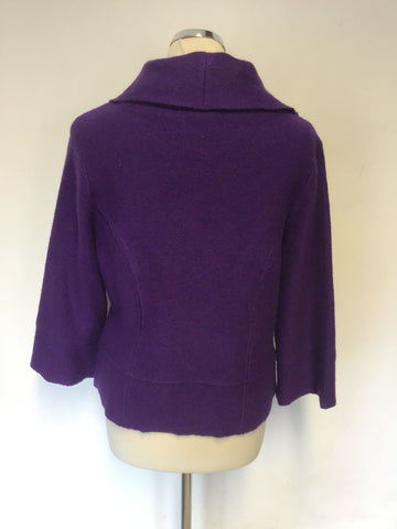 HOBBS PURPLE WOOL KNIT DOUBLE BREASTED CARDIGAN/ JACKET SIZE 14