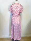 ASPIGA PINK,WHITE & LILAC PRINT CAP SLEEVE WRAP AROUND MIDI DRESS SIZE XS