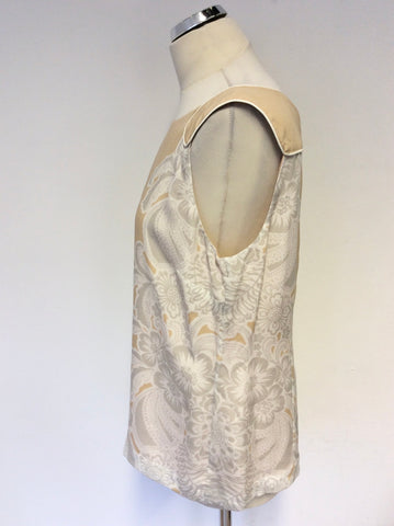 MINT VELVET PEACH,WHITE & GREY FLORAL PRINT SLEEVELESS TOP SIZE 16