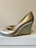 LK BENNETT PALE GOLD LEATHER PEEP TOE WEDGE HEELS SIZE 5/38