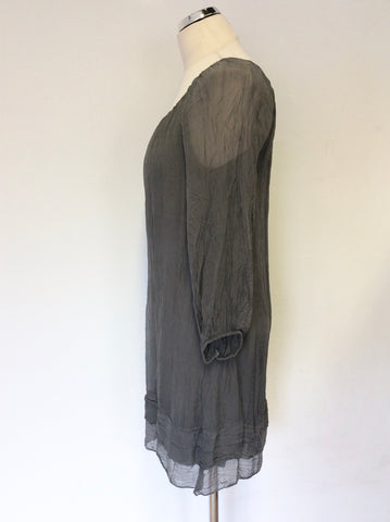PHASE EIGHT GREY SILK OVERLAY 3/4 SLEEVE DRESS SIZE M UK 10/12
