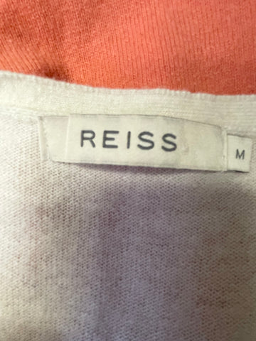 REISS CORAL & CREAM LAMBSWOOL & CASHMERE BLEND LONG SLEEVED JUMPER SIZE M