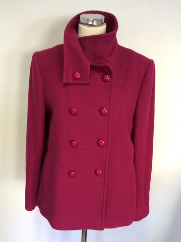 HOBBS FUSHIA PINK WOOL & CASHMERE SHORT COAT SIZE 14