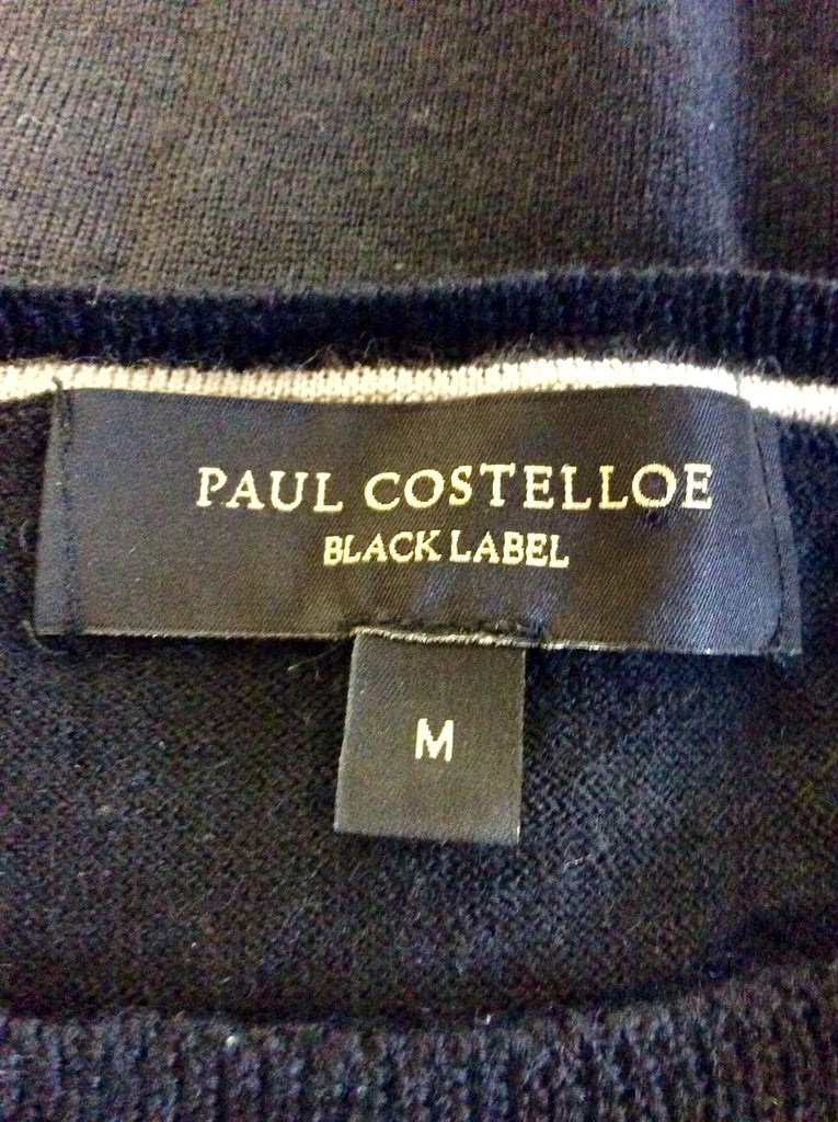 PAUL COSTELLOE BLACK LABEL BLACK MERINO WOOL SHORT SLEEVE JUMPER SIZE