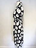 HOBBS NAVY BLUE & WHITE SPOT SHORT SLEEVE WRAP DRESS SIZE 6