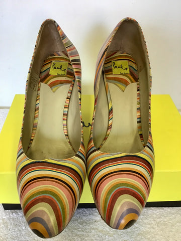 PAUL SMITH MULTI COLOURED STRIPE LEATHER HEELS SIZE 7.5/41