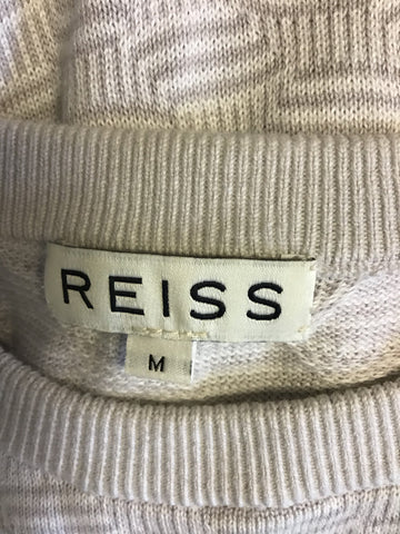 REISS BEIGE & WHITE PRINT LONG SLEEVE JUMPER SIZE M