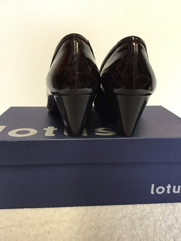 BRAND NEW LOTUS TATUM DARK BROWN PATENT CROC PRINT BOW TRIM HEELS SIZE 4/37