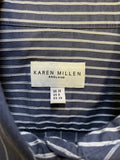 KAREN MILLEN NAVY STRIPE COLLARED FRILLED FRONT LONG SLEEVE SHIRT SIZE