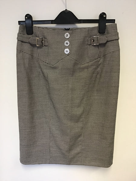 KAREN MILLEN BLACK & WHITE DOGTOOTH PENCIL SKIRT SIZE 10