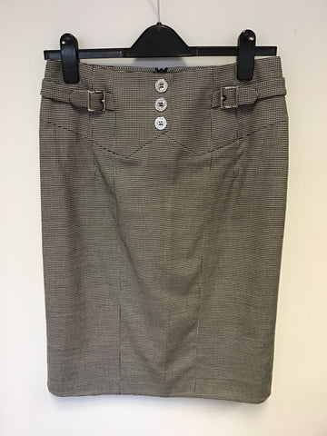 KAREN MILLEN BLACK & WHITE DOGTOOTH PENCIL SKIRT SIZE 10