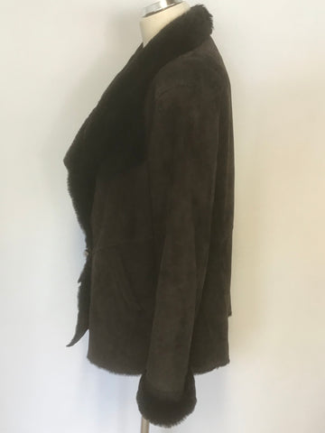 PERUVIAN CONNECTION DARK BROWN LAMBSKIN FUR LINED JACKET SIZE L