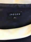 JAEGER NAVY & WHITE TRIM SHORT SLEEVE SHIFT DRESS SIZE 10