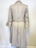 BURBERRY BEIGE WOOL & CASHMERE BLEND BELTED BELL CUFF COAT SIZE 8