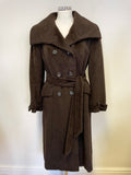 JAEGER DARK BROWN ALPACA & WOOL DOUBLE BREASTED BELTED COAT SIZE 10/12