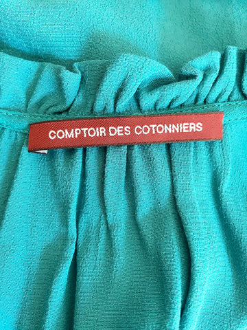 COMPTOIR DES COTTONNIERS TURQOUISE FRILLED SLEEVELESS TOP SIZE M