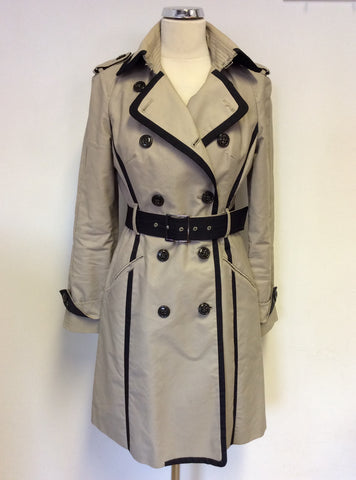 KAREN MILLEN BEIGE & BLACK TRIM TRENCH COAT SIZE 10