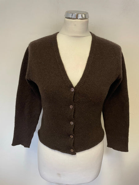 BRORA DARK BROWN 100% CASHMERE V NECK CARDIGAN SIZE 8/10