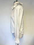 CABBAGES & ROSES WHITE BRUSHED COTTON FRILLED COLLAR & CUFFS BLOUSE SIZE S