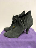 LULU GUINNESS GREY SUEDE DRAWSTRING TIE ANKLE BOOTS SIZE 6/39