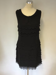 TED BAKER BLACK SILK SCALLOPED EDGE TIERED DRESS SIZE 4 UK 14