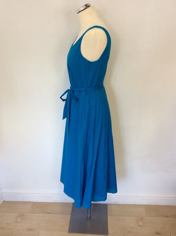 LAURA ASHLEY TURQOUISE SLEEVELESS COTTON TIE BELT DRESS SIZE 12