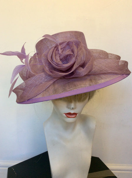 JACQUES VERT LILAC FLOWER & FEATHER TRIM FORMAL HAT