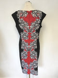 LINEA BLACK,RED & WHITE PRINT SLEEVELESS DRESS SIZE 16