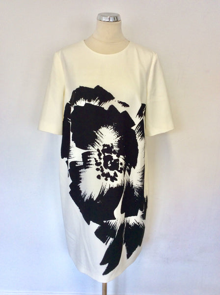 HOBBS BLACK & WHITE FLORAL PRINT SHIFT DRESS SIZE 6 ALSO FIT UK 8