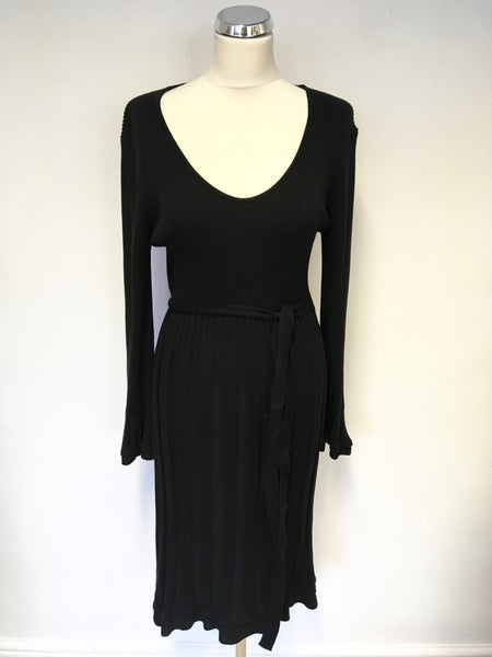 PER UNA BLACK FINE KNIT TIE BELT LONG SLEEVED DRESS SIZE 18L