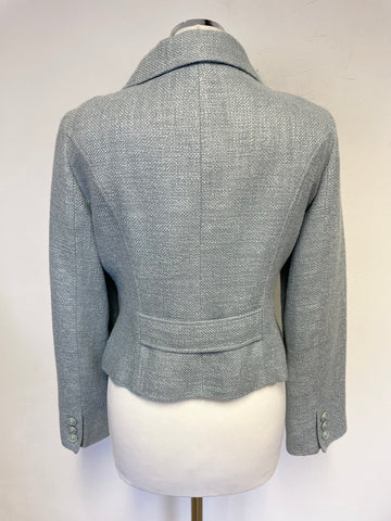 HOBBS PALE BLUE TWEED FITTED JACKET & FLUTED SKIRT SUIT SIZE 10/12