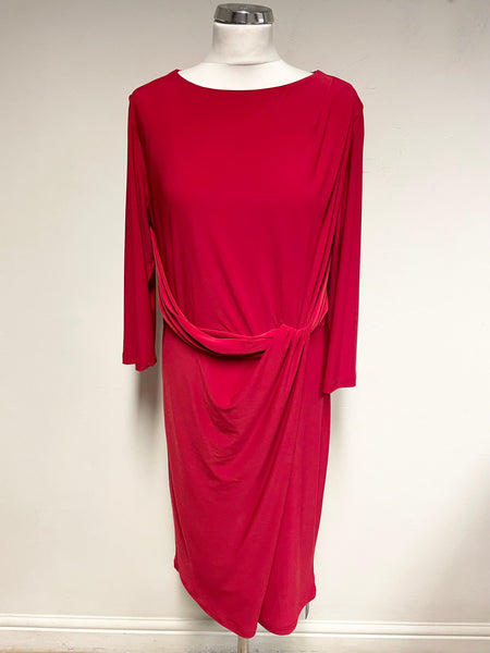 BRAND NEW ROMAN ORIGINALS RED 3/4 LENGTH SLEEVES STRETCH JERSEY DRESS SIZE 16