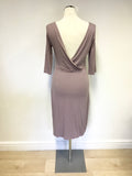 LK BENNETT MAUVE STRETCH LOW BACK 3/4 SLEEVE DRESS SIZE 12