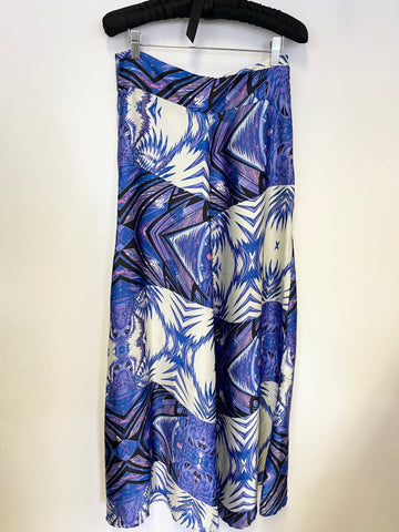 GOLDIE LONDON BLUE, PINK & IVORY FLARED MAXI SKIRT SIZE M