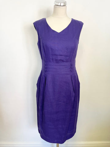 HOBBS PURPLE LINEN SLEEVELESS PENCIL DRESS SIZE 10