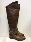 DANIEL BROWN LEATHER STUDDED ANKLE TRIM KNEE LENGTH BOOTS SIZE 5/38
