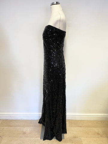 KDK LONDON BLACK SEQUINNED SLEEVELESS LONG EVENING DRESS SIZE 10