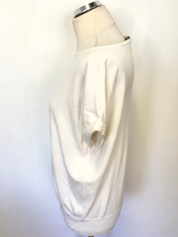 MINT VELVET WHITE SHORT SLEEVE SCOOP NECKLINE FINE KNIT JUMPER SIZE M