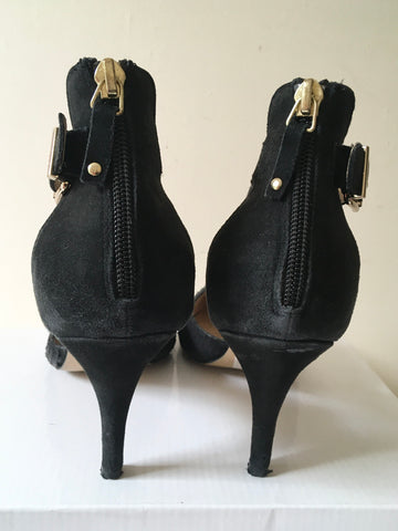 MINT VELVET BLACK SUEDE BUCKLE TRIM ANKLE STRAP HEELS SIZE 7/40