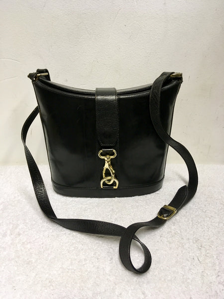 RUSSELL & BROMLEY BLACK LEATHER CROSS BODY/ SHOULDER BUCKET BAG