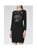 BRAND NEW REISS LIBBY BLACK & NUDE LINED LACE PANEL 3/4 SLEEVE SPECIAL OCCASION DRESS SIZE 8