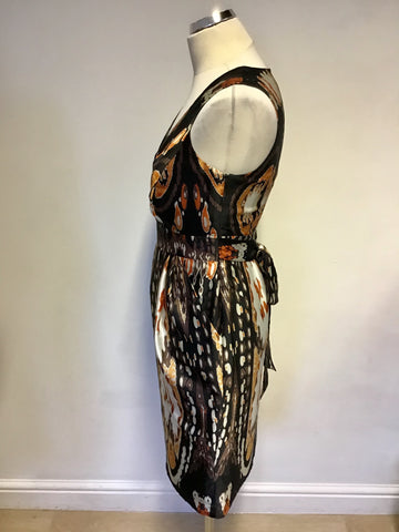 Star By Julien Macdonald Black, Ivory & Orange Print V Neck Dress Size 10