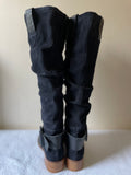 BRAND NEW WHISTLES NAVY BLUE SUEDE & LEATHER TRIM KNEE LENGTH BOOTS SIZE 5/38