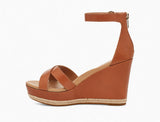 BRAND NEW UGG EZRAH TAN LEATHER WEDGE HEEL SANDALS SIZE 5/38