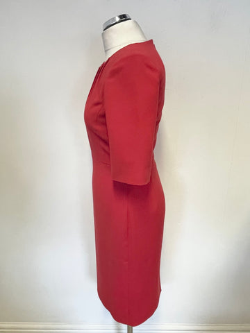 HOBBS RED SHORT SLEEVED PENCIL DRESS SIZE 10