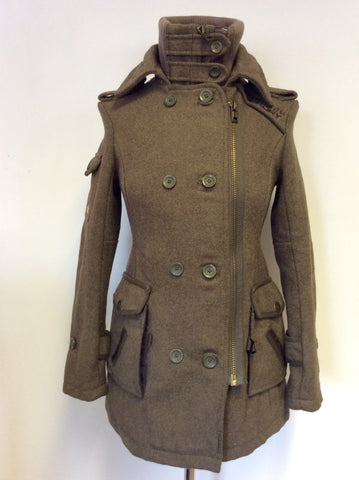 SUPERDRY ARMY GREEN WOOL BLEND REGIMENT COAT SIZE XS